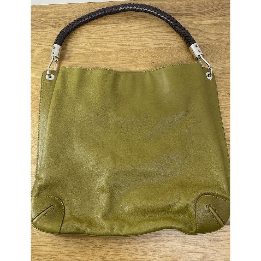 Michael Kors Olive Green Leather Hobo Shoulder Bag Braided Strap Made in Italy